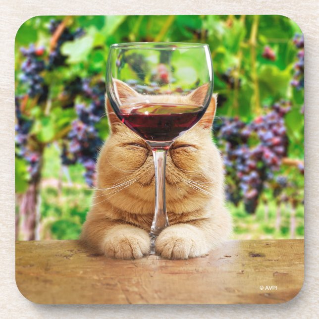 Katze mit Glas Wein Getränkeuntersetzer (Vorderseite)