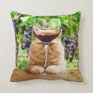 Katze mit Glas Wein Kissen