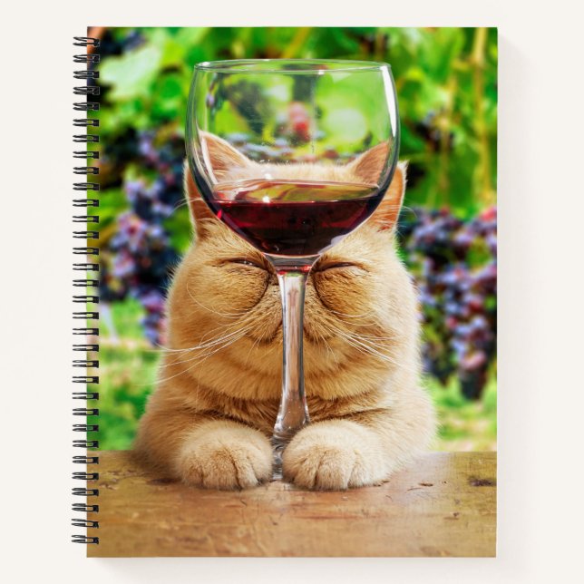Katze mit Glas Wein Notizbuch (Vorderseite)