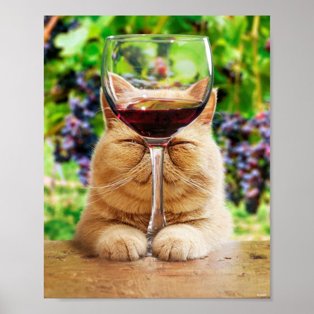 Katze mit Glas Wein Poster (Vorne)