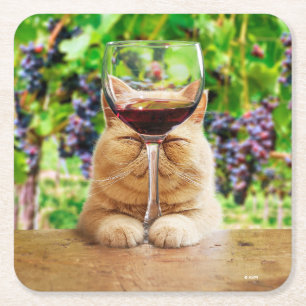 Katze mit Glas Wein Rechteckiger Pappuntersetzer
