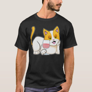 Katze mit Glas Wein T-Shirt
