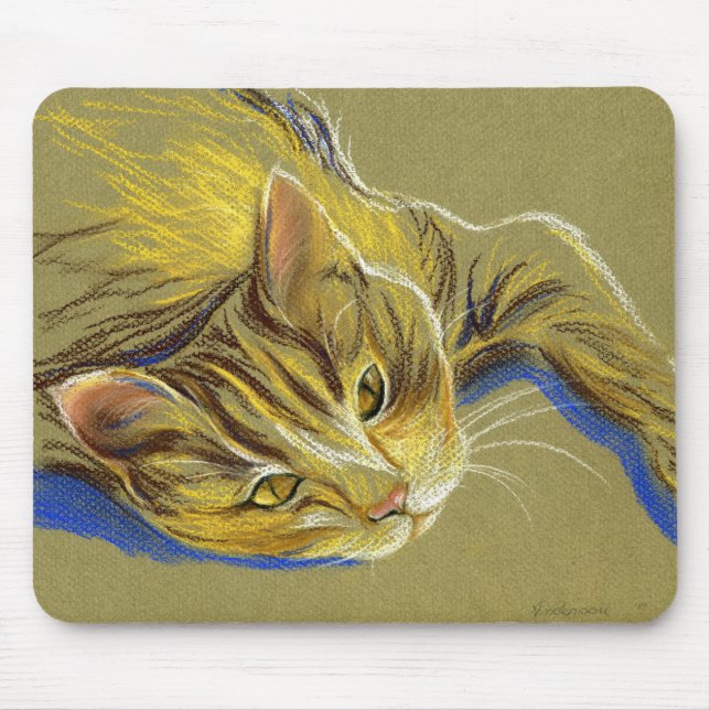 Katze mit Goldaugen - Pastell Zeichnend Mousepad (Vorne)