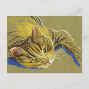 Katze mit Goldaugen - Pastell Zeichnend Postkarte