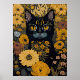 Katze mit großen Augen vor Blume #2 Poster