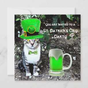 KATZE MIT GRÜNEN IRISH BIER ST PATRICK'S DAY PARTY EINLADUNG