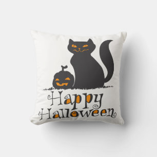 Katze mit Halloween-Kürbis - Farbe auswählen Kissen