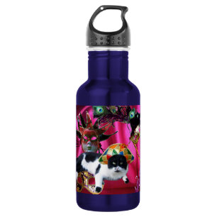 KATZE MIT HARLEQUIN HAT- UND MASQUERADE-PARTY EDELSTAHLFLASCHE