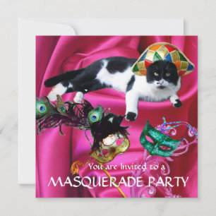 KATZE MIT HARLEQUIN HAT- UND MASQUERADE-PARTY EINLADUNG