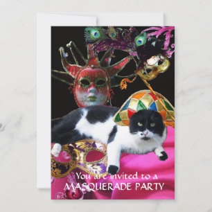 KATZE MIT HARLEQUIN HAT- UND MASQUERADE-PARTY EINLADUNG