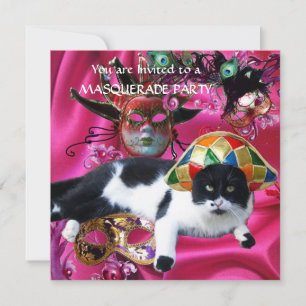 KATZE MIT HARLEQUIN HAT- UND MASQUERADE-PARTY EINLADUNG