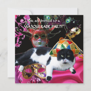 KATZE MIT HARLEQUIN HAT- UND MASQUERADE-PARTY EINLADUNG