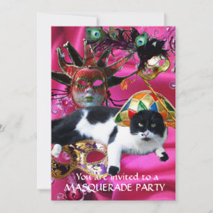 KATZE MIT HARLEQUIN HAT- UND MASQUERADE-PARTY EINLADUNG