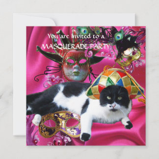 KATZE MIT HARLEQUIN HAT- UND MASQUERADE-PARTY EINLADUNG