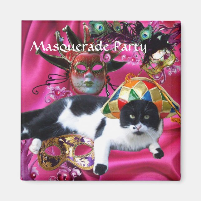 KATZE MIT HARLEQUIN HAT- UND MASQUERADE-PARTY MAGNET (Vorne)