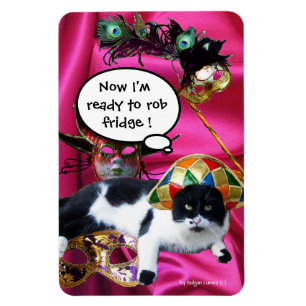KATZE MIT HARLEQUIN HAT- UND MASQUERADE-PARTY MAGNET