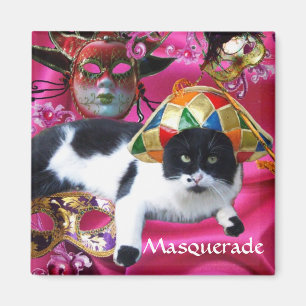 KATZE MIT HARLEQUIN HAT- UND MASQUERADE-PARTY MAGNET