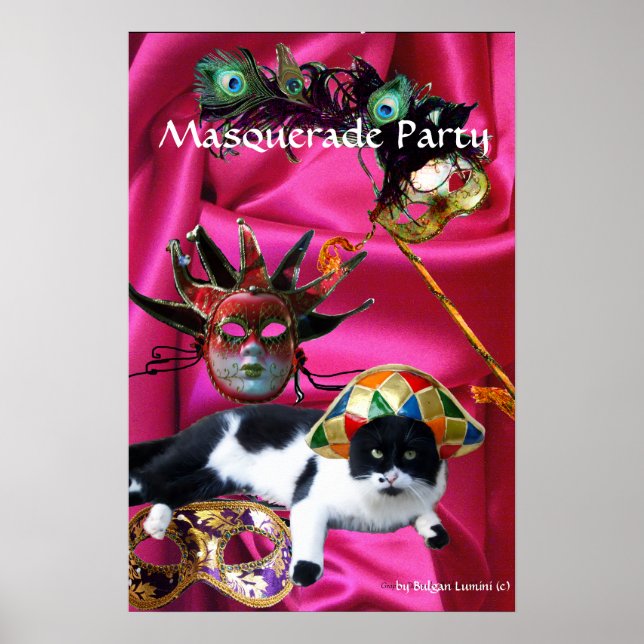 KATZE MIT HARLEQUIN HAT- UND MASQUERADE-PARTY POSTER (Vorne)