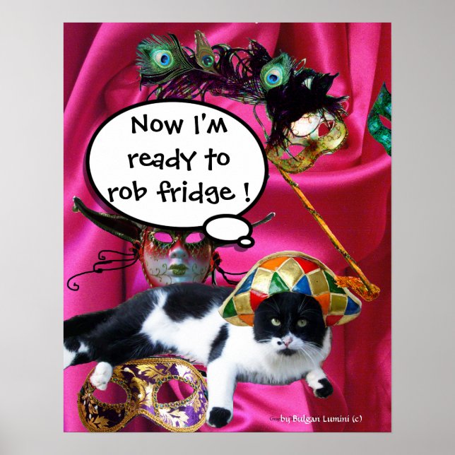 KATZE MIT HARLEQUIN HAT- UND MASQUERADE-PARTY POSTER (Vorne)