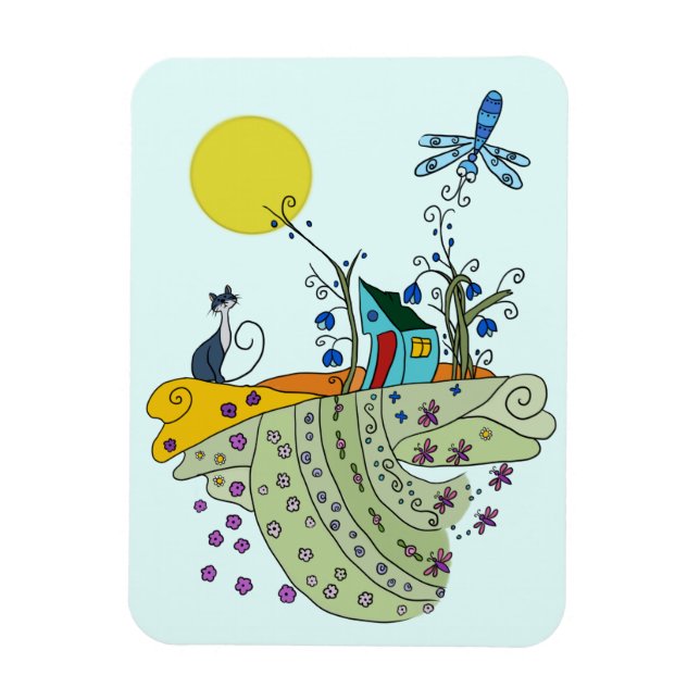 Katze mit Haus Magnet (Vertikal)