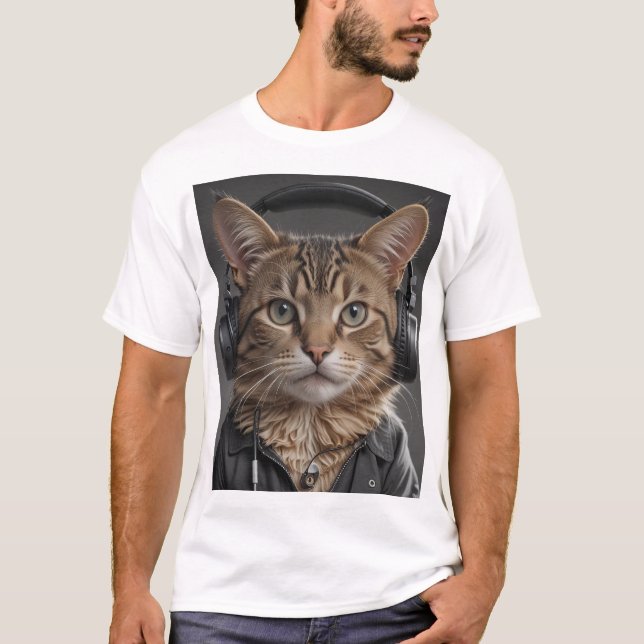 Katze mit Headset T-Shirt (Vorderseite)