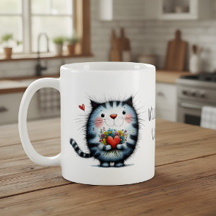 Katze mit Herz, Blumen Wirst du mein Valentinstag  Kaffeetasse