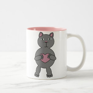 Katze mit Herz-Tasse Zweifarbige Tasse