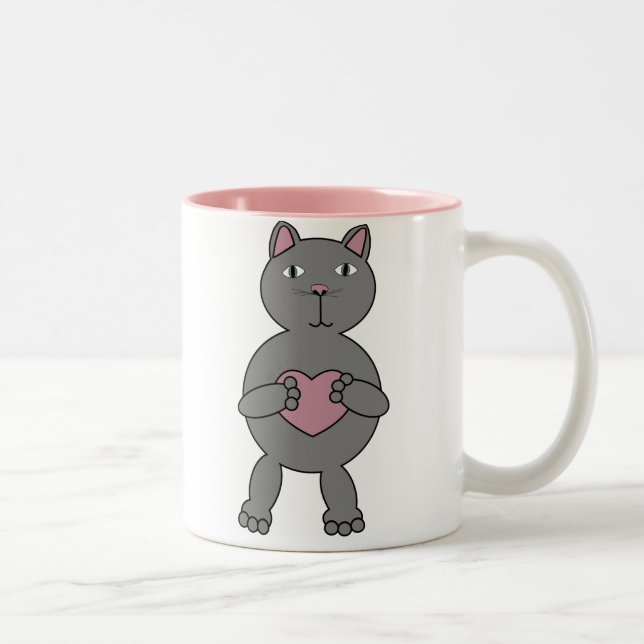 Katze mit Herz-Tasse Zweifarbige Tasse (Rechts)