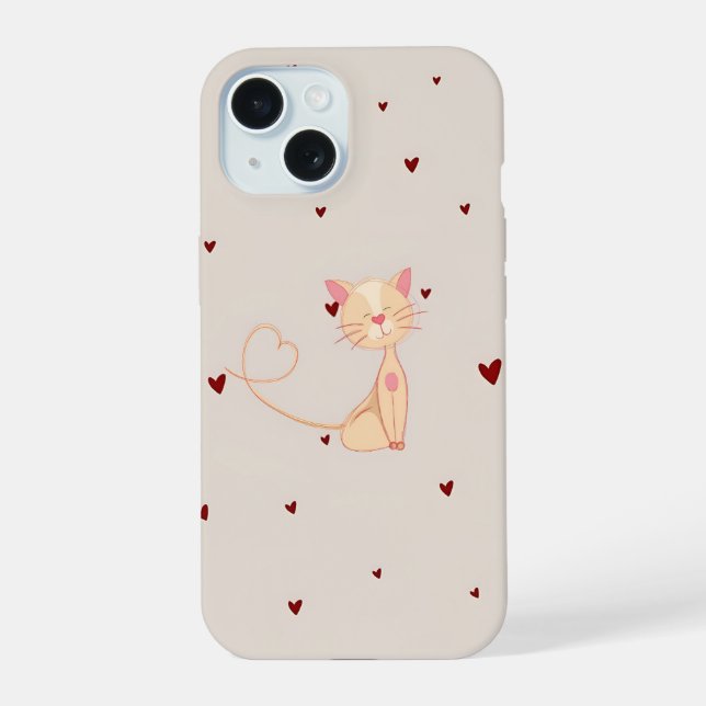 Katze mit Herzen iPhone 15 Hülle (Rückseite)