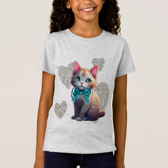 Katze mit Herzen T - Shirt (Vorderseite)