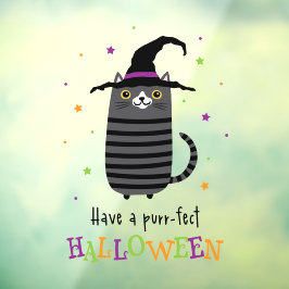 Katze mit Hexe, die ein purrotes Halloween-niedlic Fensteraufkleber