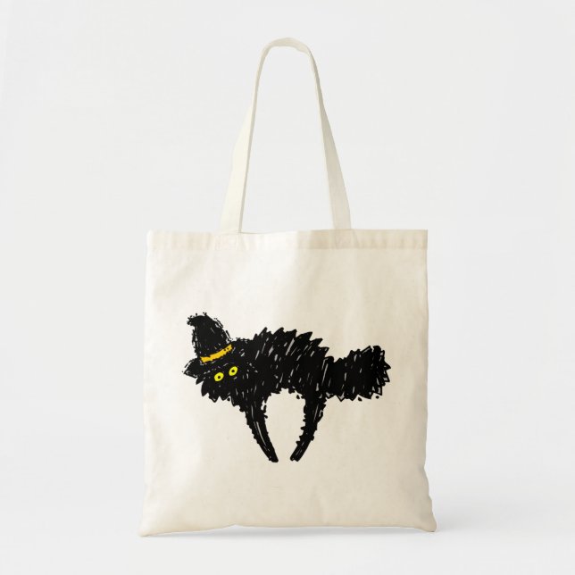 Katze mit Hexenhut Tragetasche (Vorne)