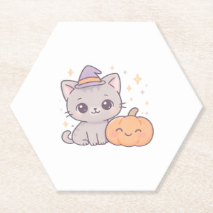 Katze mit Hexenhut und lächelnd Kürbiskuchen Niedl Untersetzer