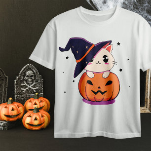 Katze mit Hexenhut zu Halloween Jack-O-Lantern T-Shirt