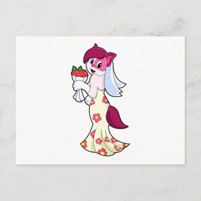 Katze mit Hochzeitskleid & Blume Postkarte (Vorderseite)