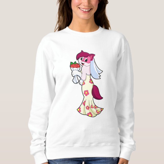 Katze mit Hochzeitskleid & Blume Sweatshirt (Vorderseite)