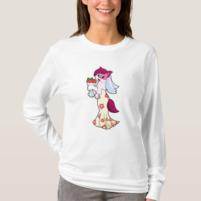 Katze mit Hochzeitskleid & Blume T-Shirt (Vorderseite)