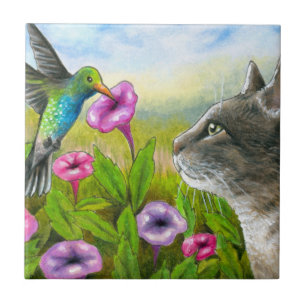 Katze mit Hummingbird 591 Fliese