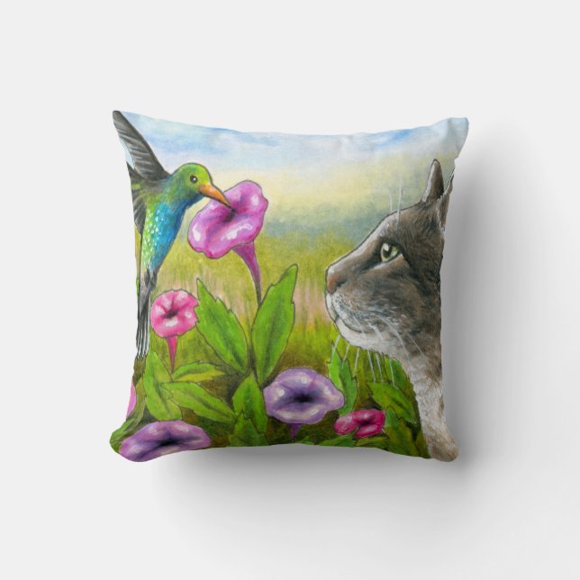 Katze mit Hummingbird 591 Kissen (Vorderseite)