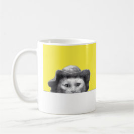 Katze mit Hut (Retro Gelb) Kaffeemaschine Tasse