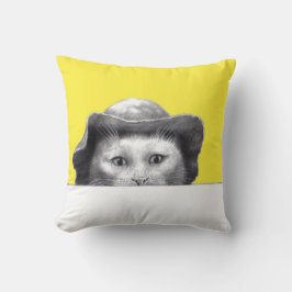 Katze mit Hut (Retro-Gelb) Kissen