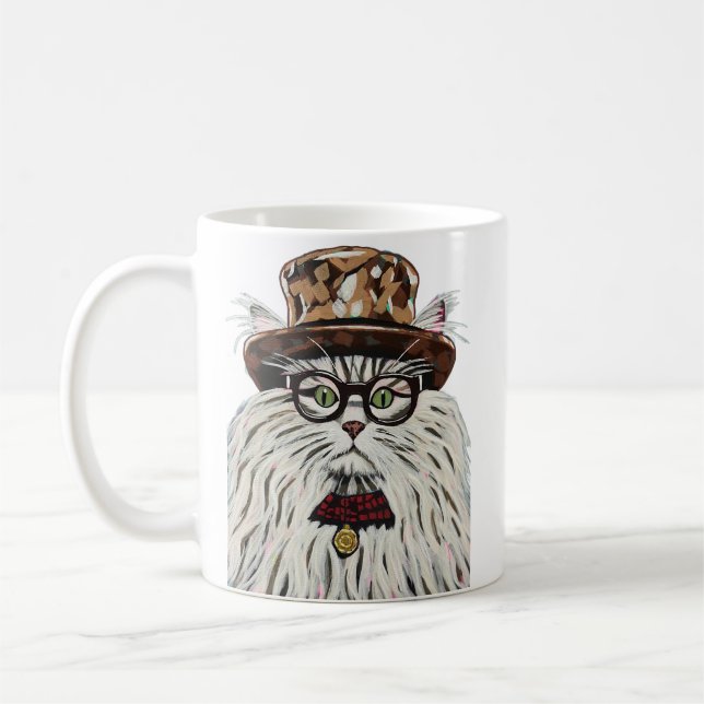 Katze mit Hut und Brille Kaffeetasse (Links)