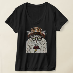 Katze mit Hut und Brille T-Shirt