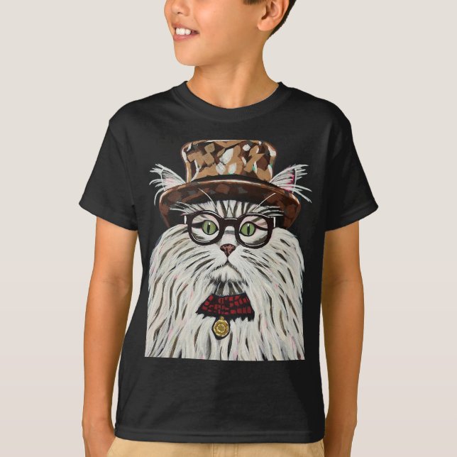 Katze mit Hut und Brille T-Shirt (Vorderseite)