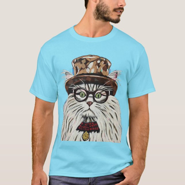 Katze mit Hut und Brille T-Shirt (Vorderseite)