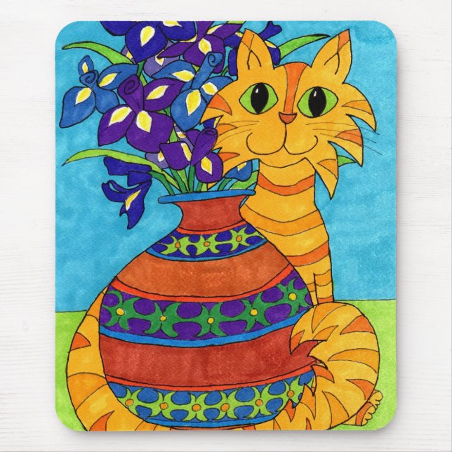 Katze mit Iren in Talavera Vase Mousepad (Vorne)