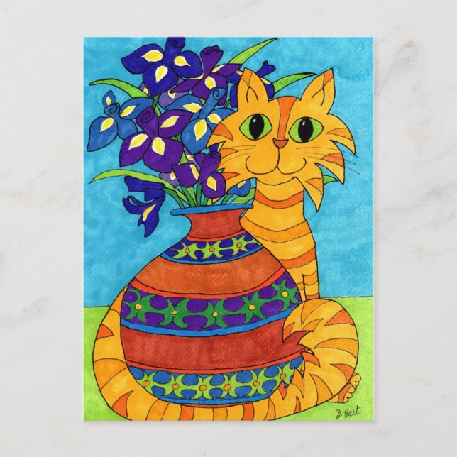 Katze mit Iren in Talavera Vase Postkarte (Vorderseite)