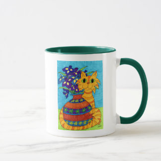 Katze mit Iris in Talavera-Vase Tasse