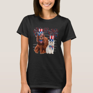 Katze mit Irish Setter Sonnenbrille American Flag T-Shirt