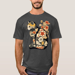 Katze mit japanischen Blume-Tattoos T-Shirt